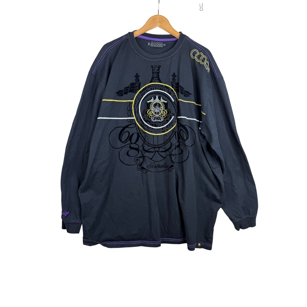 Vintage Coogi Black Royal Castle Regal Crest Long Sleeve T-Shirt Men's 5XL RARE